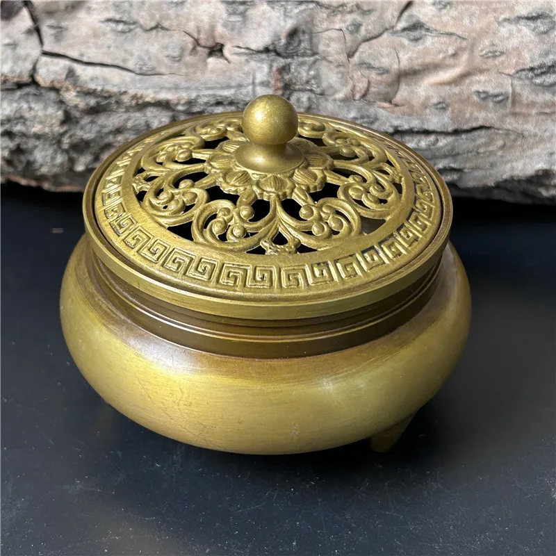 

Bronze crafts old hidden copper hollow lotus incense burner with mellow patina.