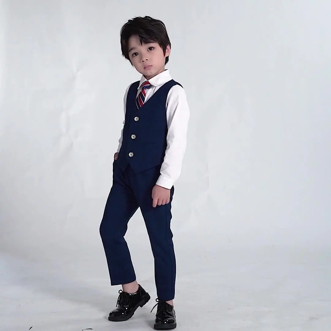 Kids Formal 4pcs Suit Sets Flower Boy Wedding Party Prom Birthday Dress Costume Children's Blazer Vest Shirts Pants Outfits