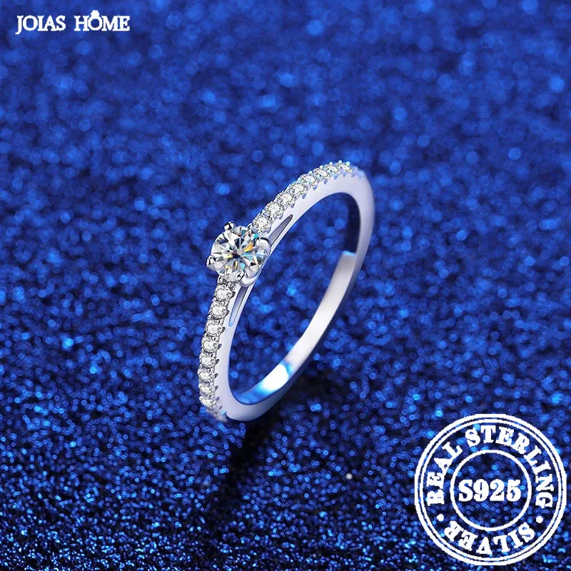 JOIAS HOME 925 Sterling Silver Small Moissnaite Ring For Women Simple Sparkling Round 0.3CT Certificated Lab Diamond Finger Ring