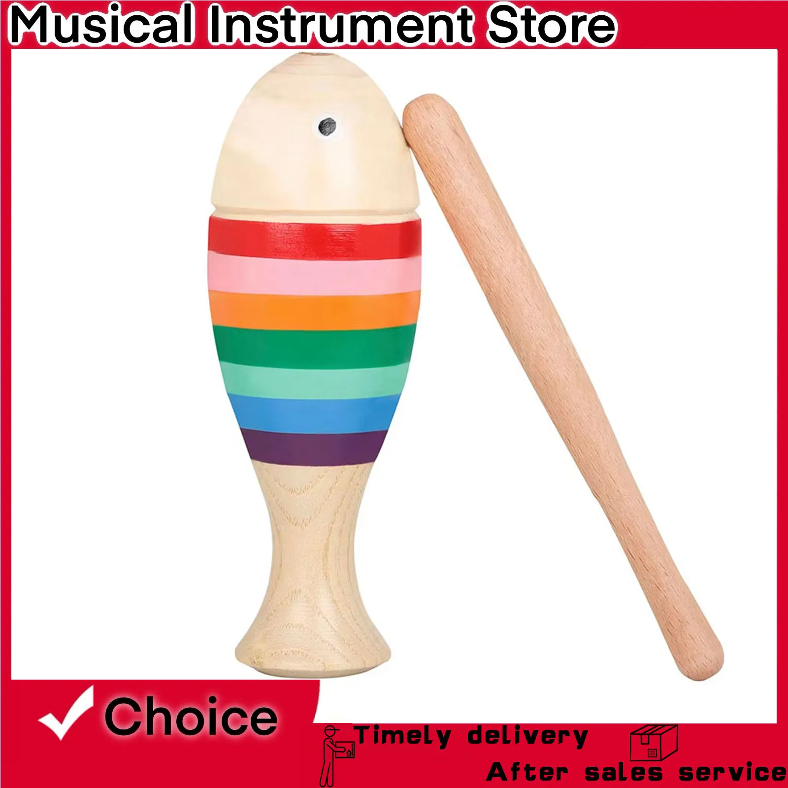 Mainan Anak-anak Orff Ikan Pelangi Mainan Knockout Mainan Ikan Kartun Kayu Solid Instrumen Orff Bahan Ramah Lingkungan