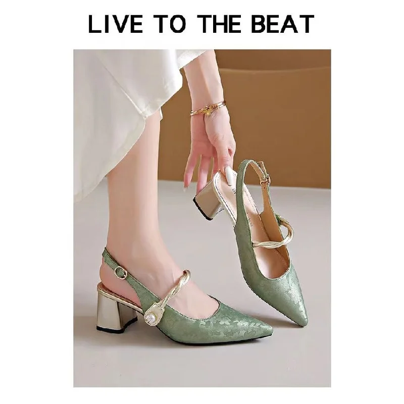Elegante Damen-Slingback-Pumps im chinesischen Stil mit Perlenverzierung, spitzer Zehenpartie und klobigem Blockabsatz – perfekt für Sommer, Freizeit und Partys – Detail 7