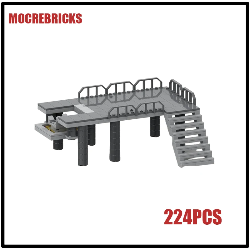 MOC Sci-Fi Space Base Landing Pad Building Blocks Set Interstellar Hangar Diorama Architecture Model Adult Collection