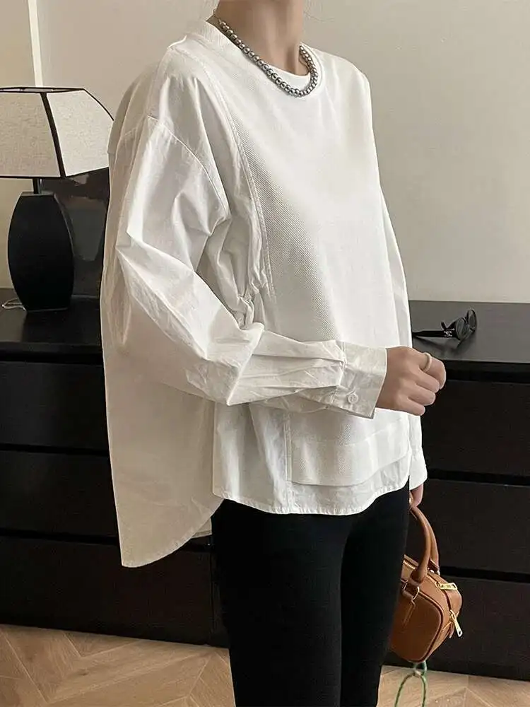 

White Drawstring Casual Sweatshirt New Round Neck Long Sleeve Women Big Size Fashion Tide Spring Autumn