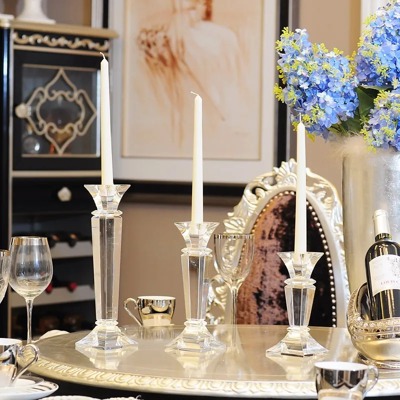 1Pcs Crystal Glass Candlestick Holder, Elegant Tall Pillar Candle Stand for Table Centerpiece Wedding Home Decoration