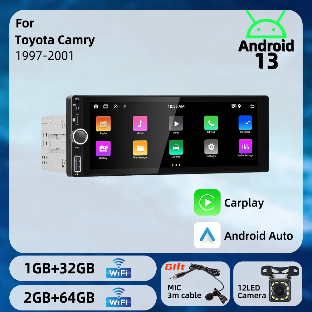 

1 Din Carplay Android Auto Car Radio Android Multimedia for Toyota Camry 1997-2001 6.86" Screen Stereo Head Unit GPS BT WIFI