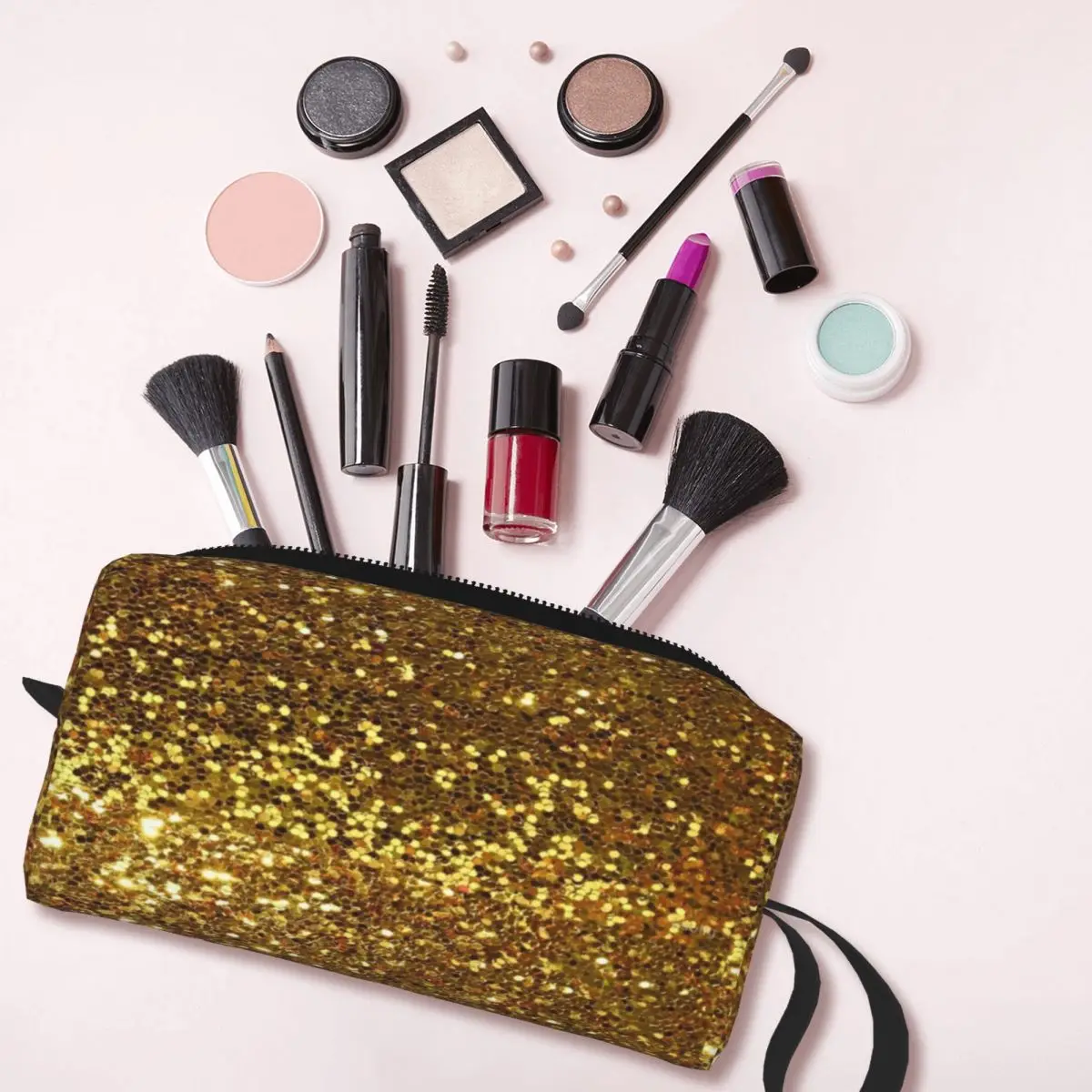 Gold Glitter Makeup Bag para Mulheres, Organizador de Cosméticos, Armazenamento, Kit Dopp, Higiene Pessoal Portátil, Beleza, Travel Pencil Case