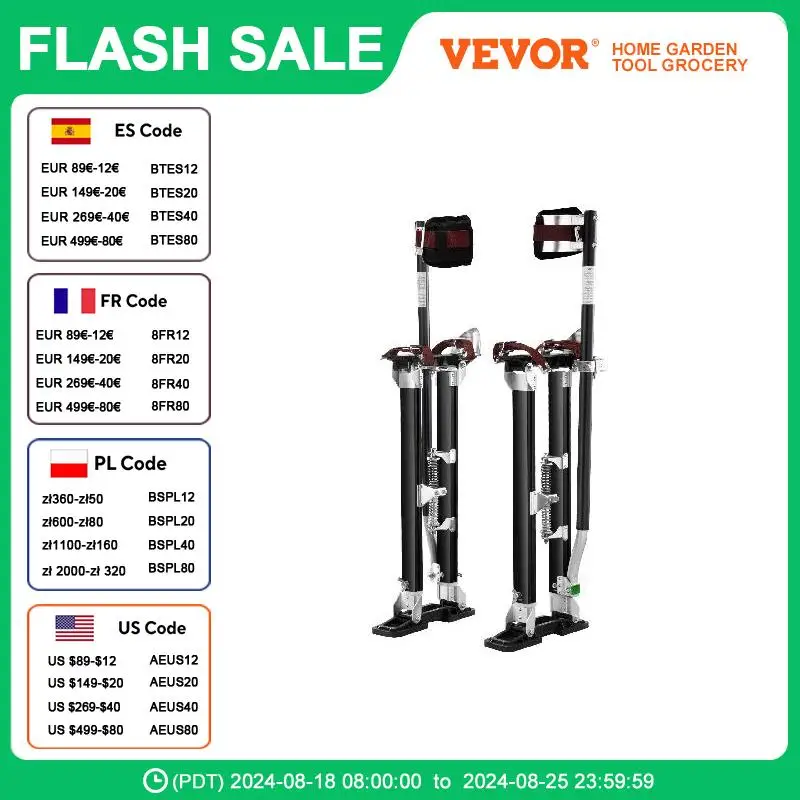 VEVOR Drywall Stilts  24-40 Adjustable Aluminum Stilts Tool Durable and Non-slip Work Stilts for Sheetrock Painting/Walking