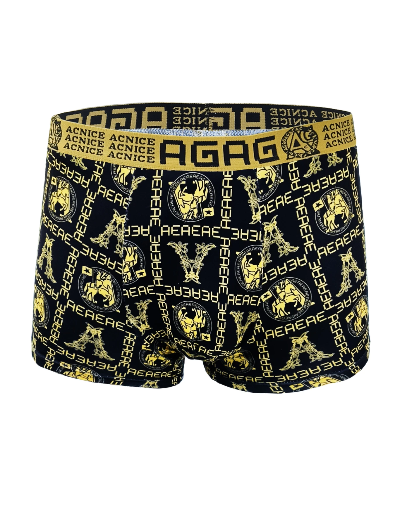 Men's 4-Pack Polyester Boxer Briefs - "AGAG" & "ACNICE" Logo Waistband, Artistic Print Underwear Set