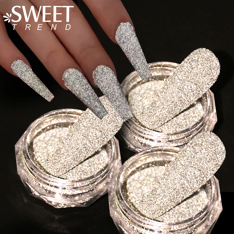 1 Box Reflective Silver Nail Powder Flash Disco Diamond Chrome Pigment Dipping Powder Nail Glitter Rhinestone Sequins SWS52