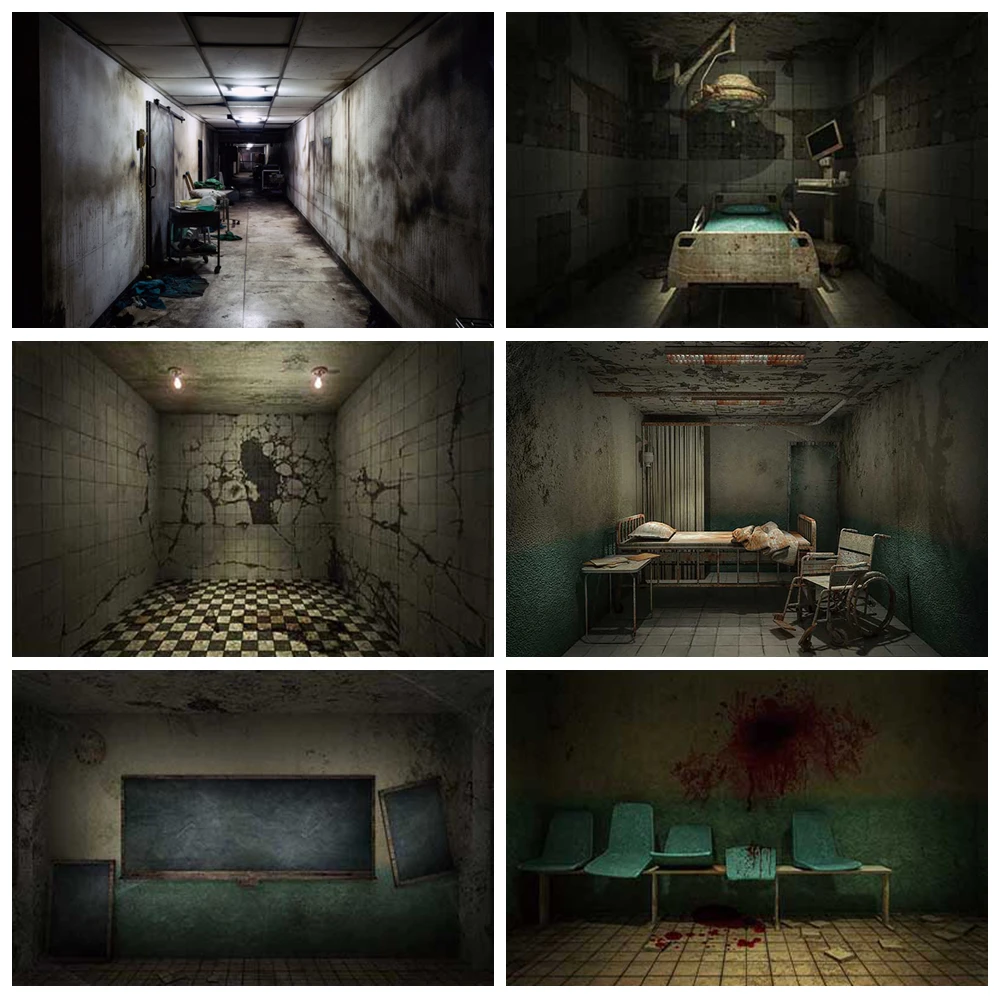 

Halloween Theme Party Backdrops Horror Abandoned School Hospital Silhouette Festival Customize Decoration Photography Background