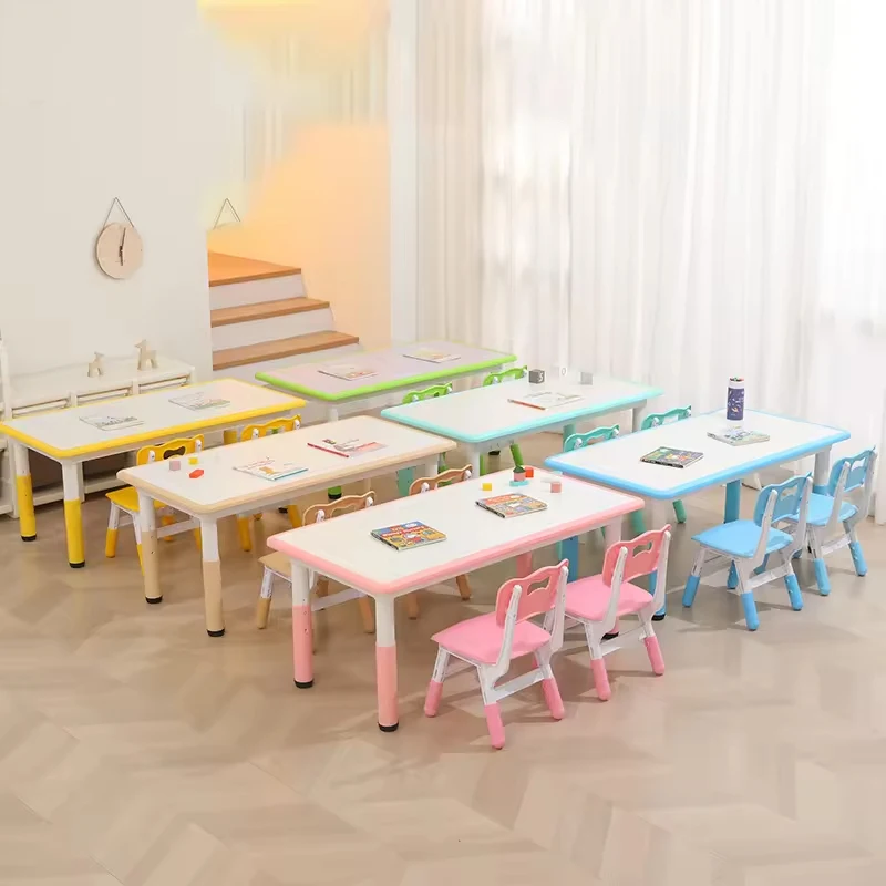 Plastic Modern Design Height Adjustable Toddler Table And Chair Set For Kids Daycare With Study Desk