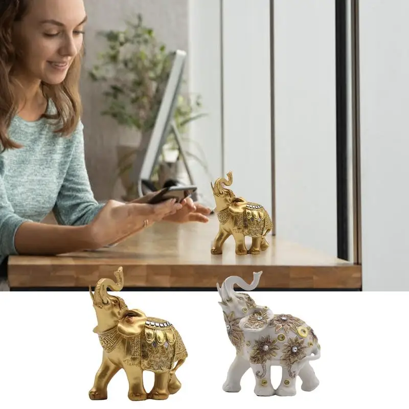 

Sculpture Elephant Ornaments Elegant Resin Elephant Statue Charming Golden Elephant Ornament Smooth Collectible Figurines