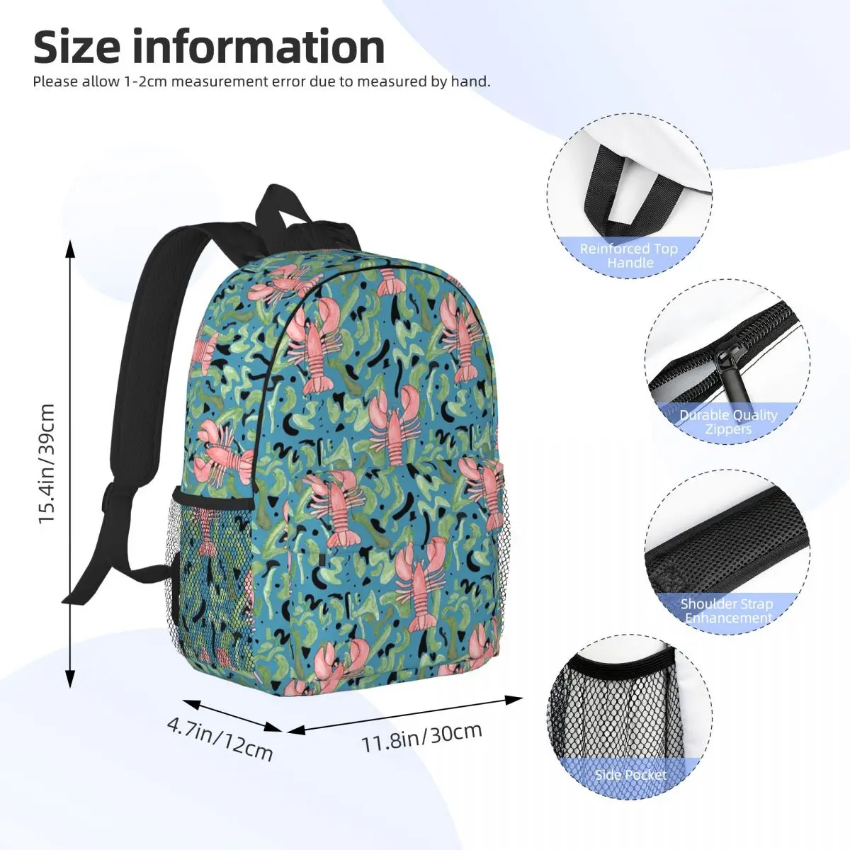 Lobster - Teal Backpacks Teenager Bookbag Casual Students School Bags Laptop Rucksack Shoulder Bag Large Capacity