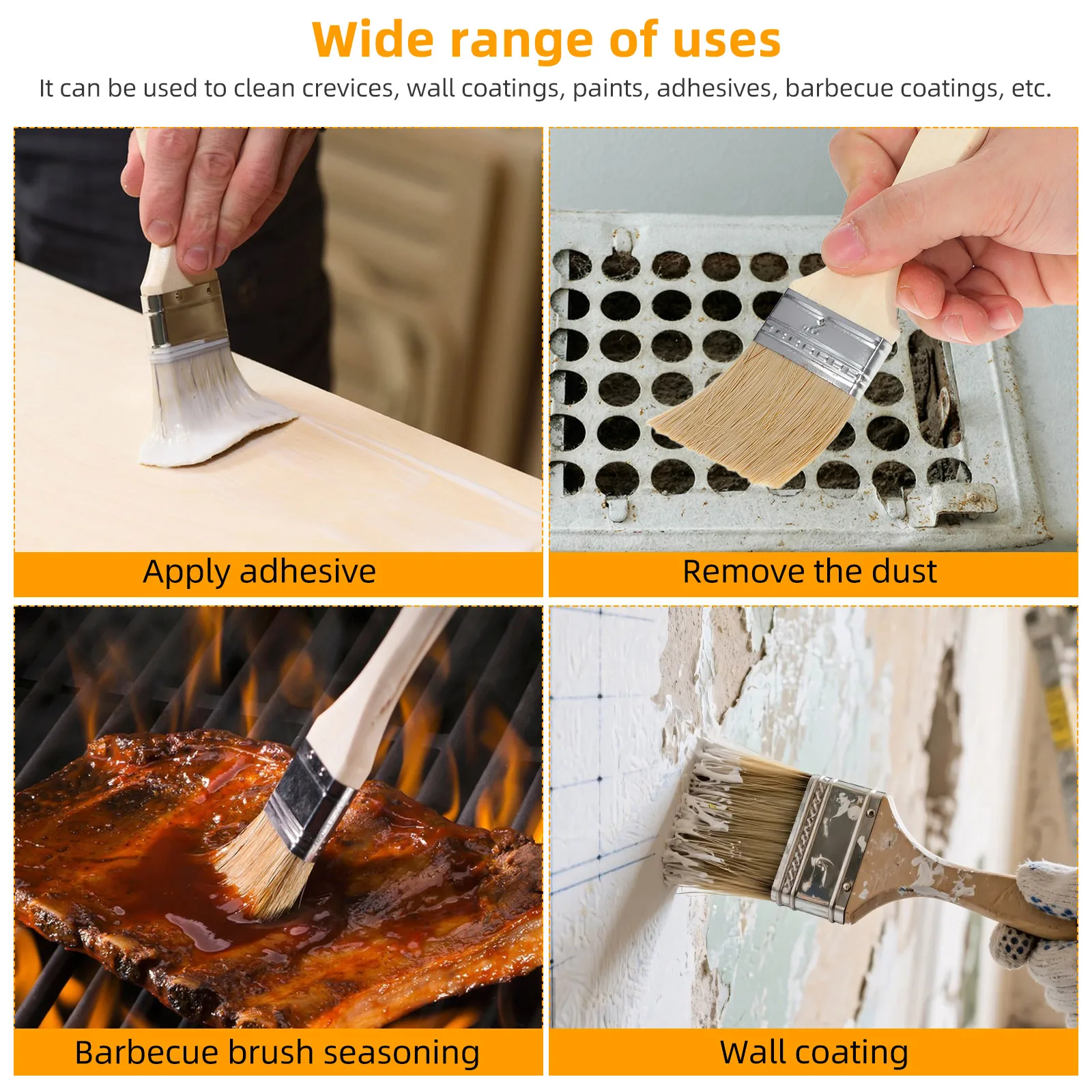 

10pcs Paint Brush Wood Handle Multipurpose For Wall Furniture Painting Basting Grilling Oil Stain Application Tool