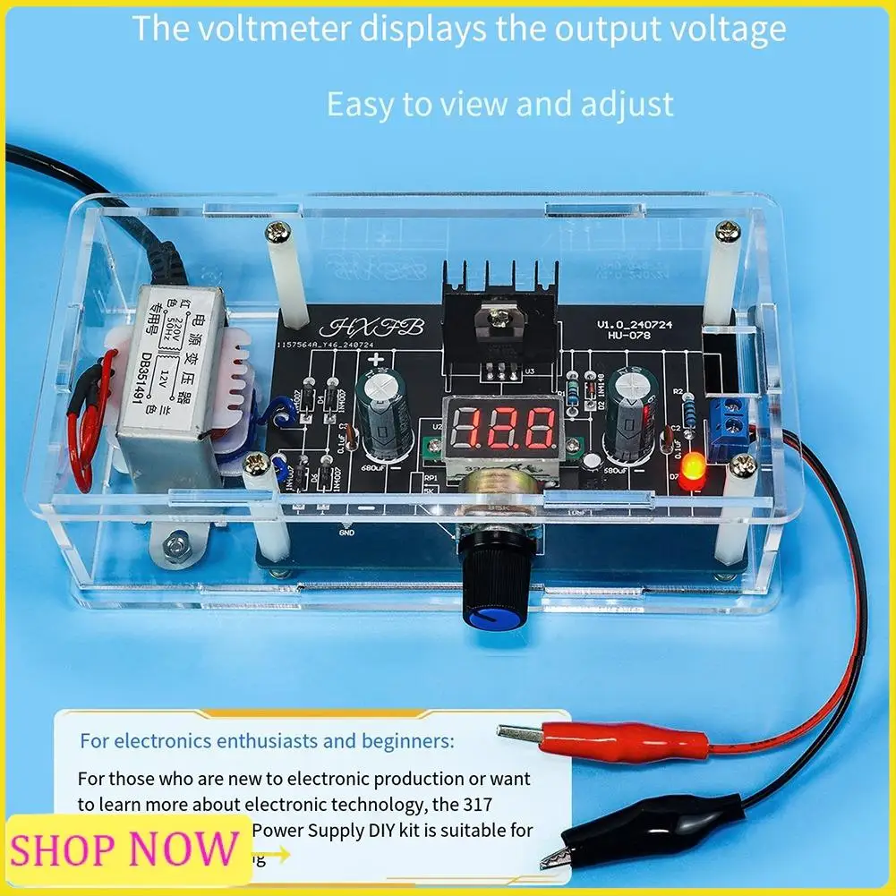 

Especial LM317 Регулируемый регулируемый блок питания DIY Kit LM317 для постоянного тока 1,25-12 В Стабилизированный источник питания (с корпусом)
