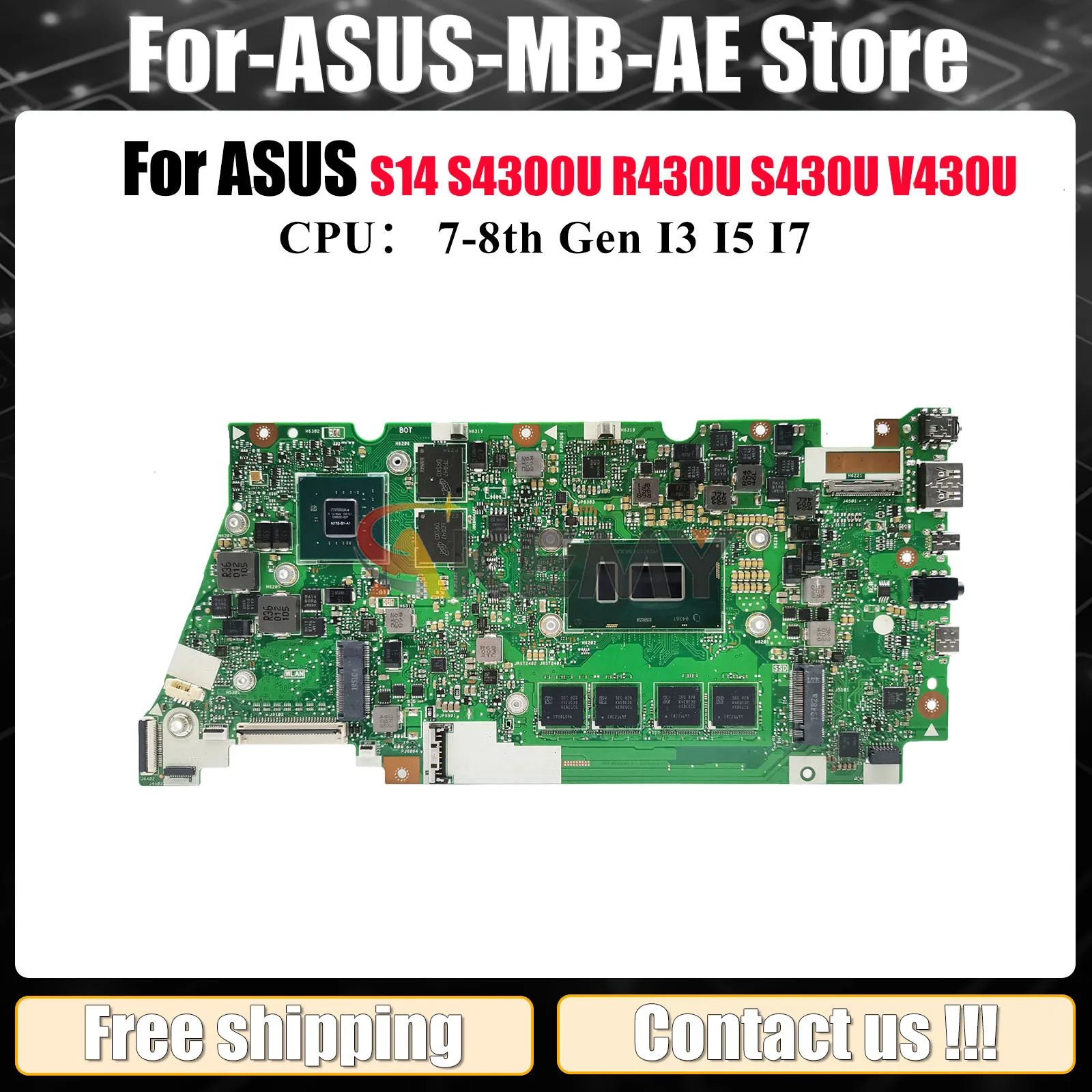 

X430UN Материнская плата для ноутбука ASUS VivoBook V430U S4300U S14 S430U X430UN X430U K430U R430U Материнская плата с процессором I3 I5 I7 в порядке