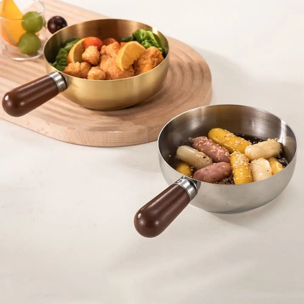 

Heat-Resistant Stainless Steel Bowl Drop Resistant Thick Wooden Handle Bowl Anti Scalding High Temperature Resistant