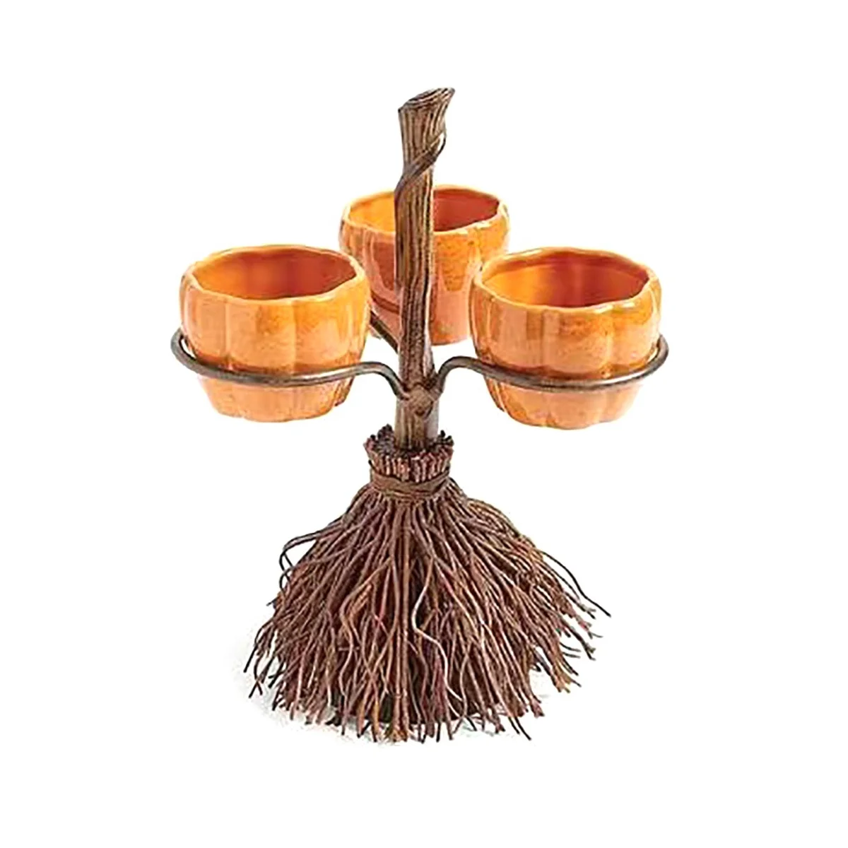 Cute Halloween Resin Pumpkin Bowls on Broom for Serving Fruit Salad Snacks Halloween Party