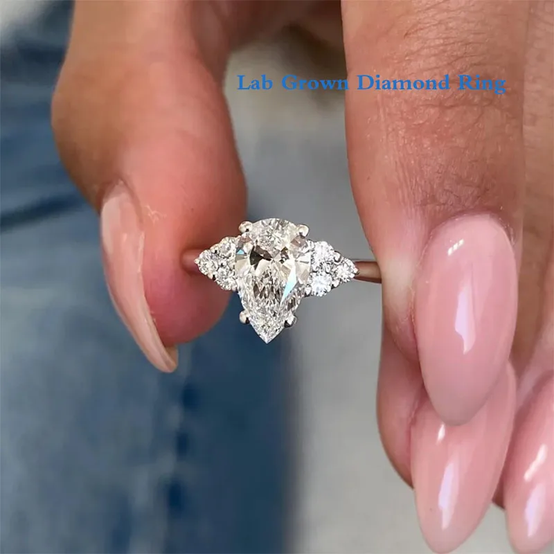 

1 карат EF VS-VVS Грушевидная огранка CVD HPHT Обручальное кольцо с бриллиантами, сертифицированное IGI, комплект груши и круглых кластеров, платиновое кольцо 950