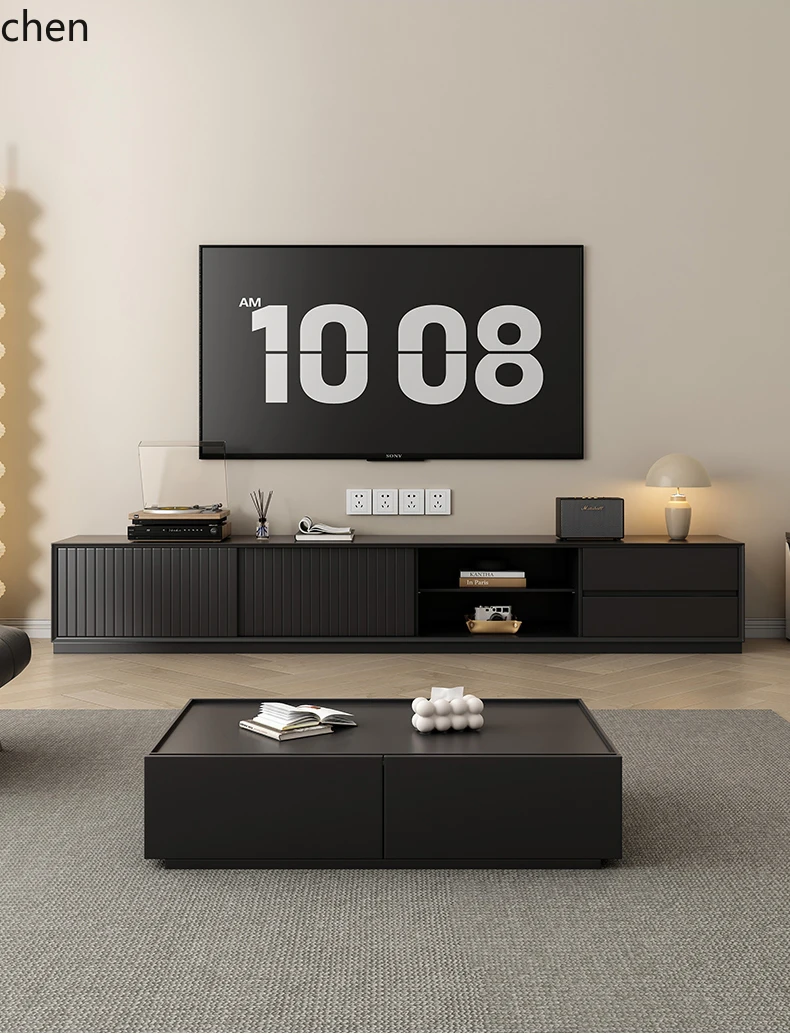 

ZML solid wood TV cabinet living room home simple modern high-end feeling against the wall floor TV cabinet