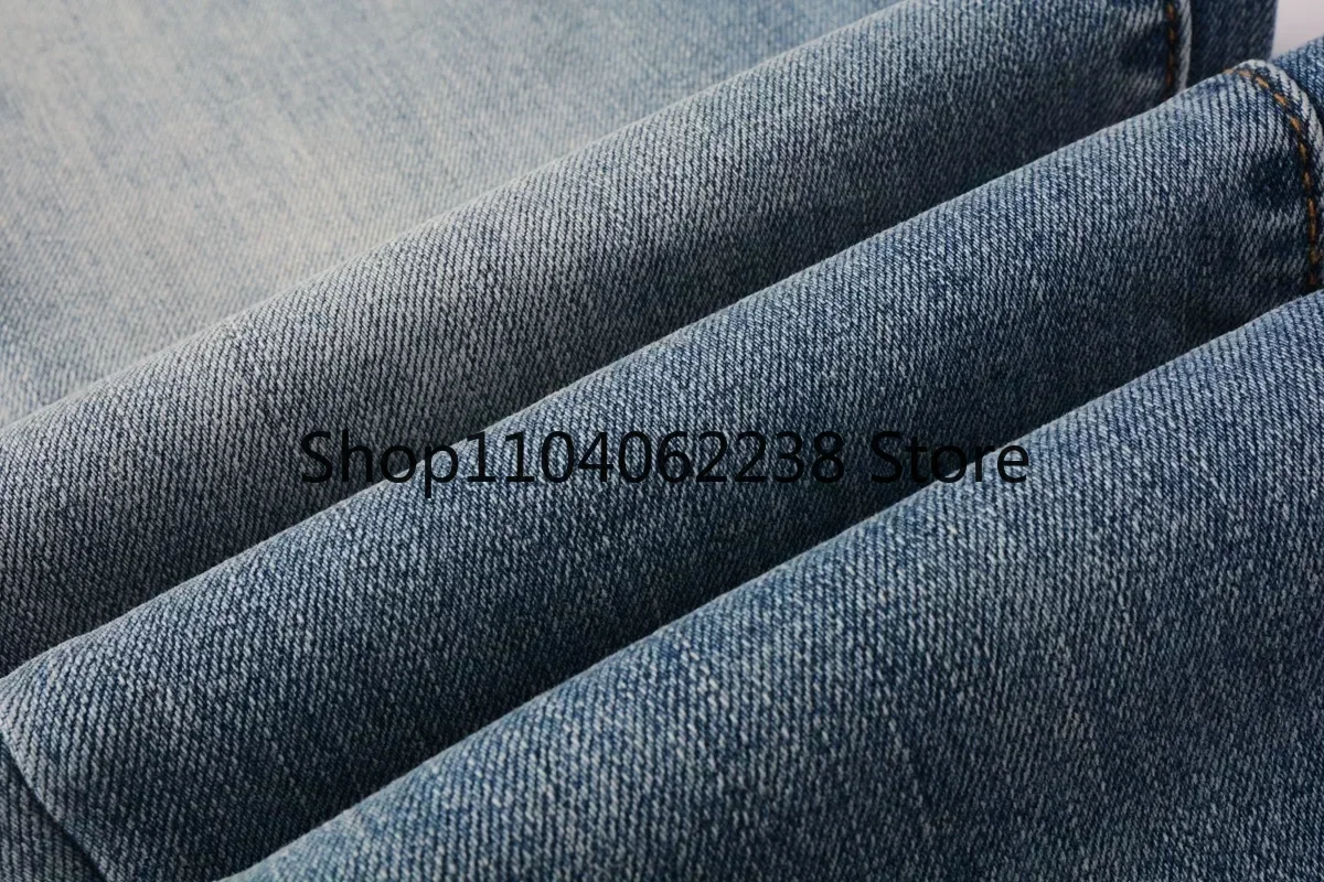 2024 Qualität Lila Jeans Herrenmarken mit High Street Blue Print Buchstaben Fashion Repair Low Rise Skinny Denim Hosen Größe 28-40