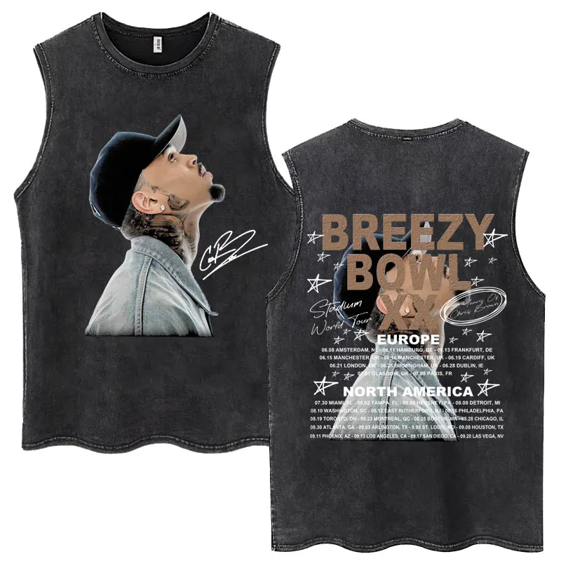 مغني الراب كريس براون بريزي السلطانية XX جولة محب مزدوجة الوجهين 2025 غسلها تانك القمم المشجعين هدية الصيف دافئ الهيب هوب الرجعية سترة للجنسين #1