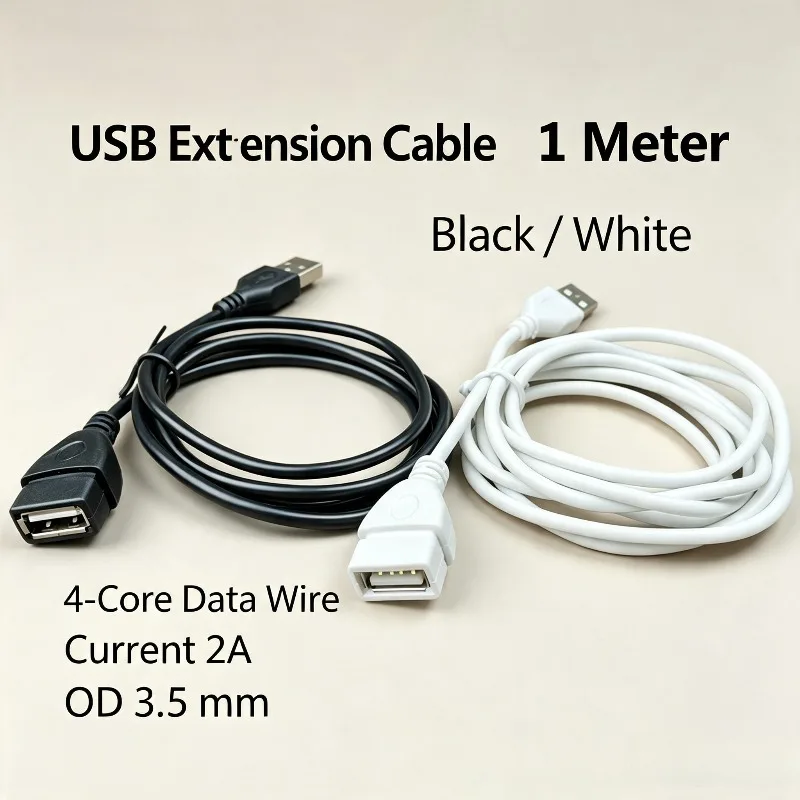 USB 2.0 Type A Male to Female Extension Cable 1M White Cord for PC Laptop U Disk Keyboard Mouse Printer