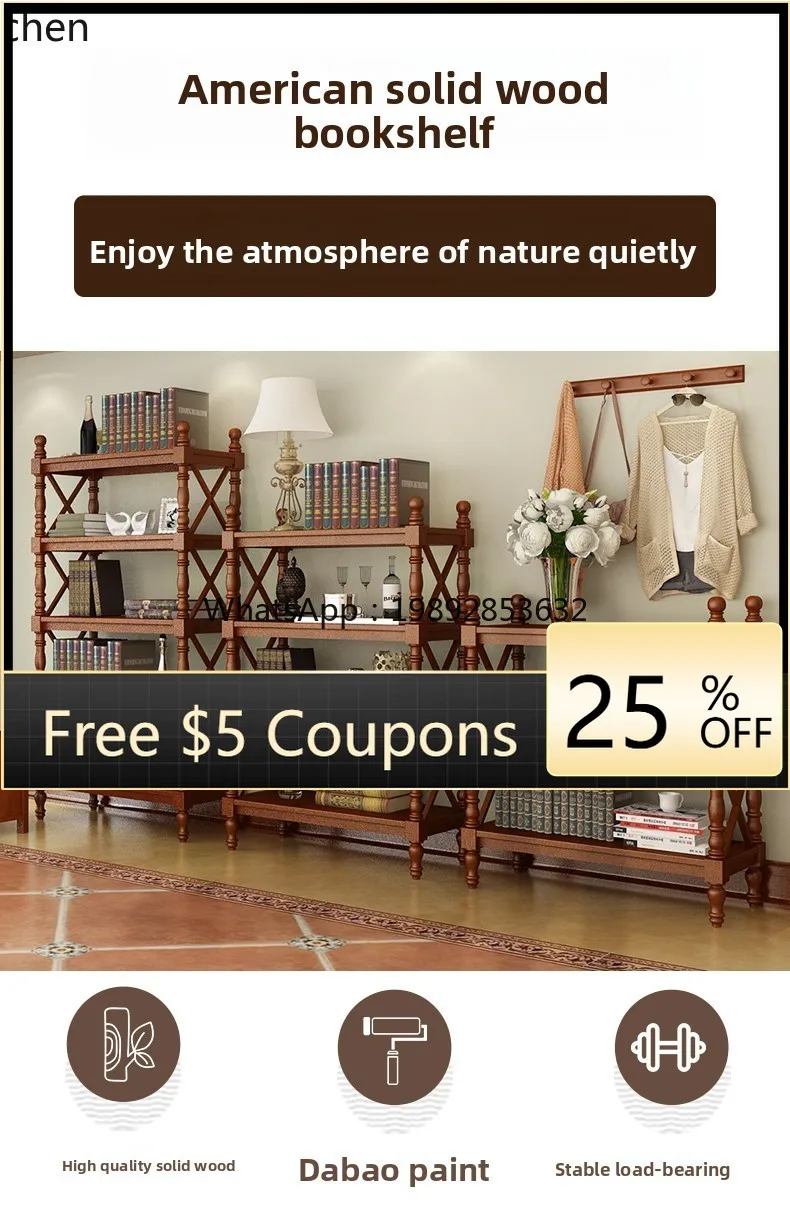 

solid wood bookshelf living room floor bookcase household multi-layer shelf storage small partition cabinet