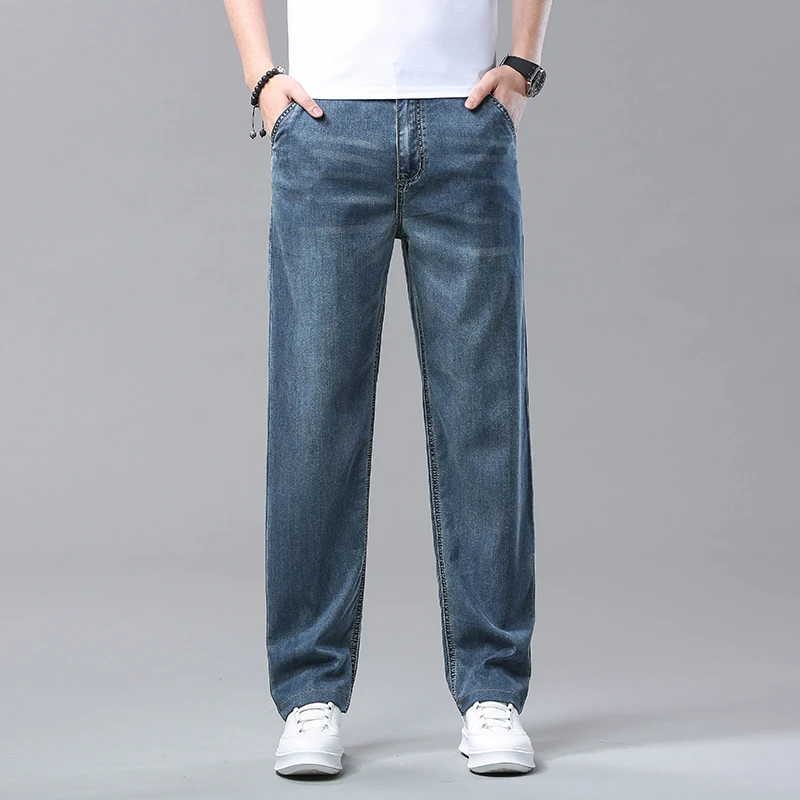 

Men's Ice Silk Jeans Relaxed Straight-leg Lightweight Breathable Casual Pants Summer Big Sizes Trendy Comfortable Business Style