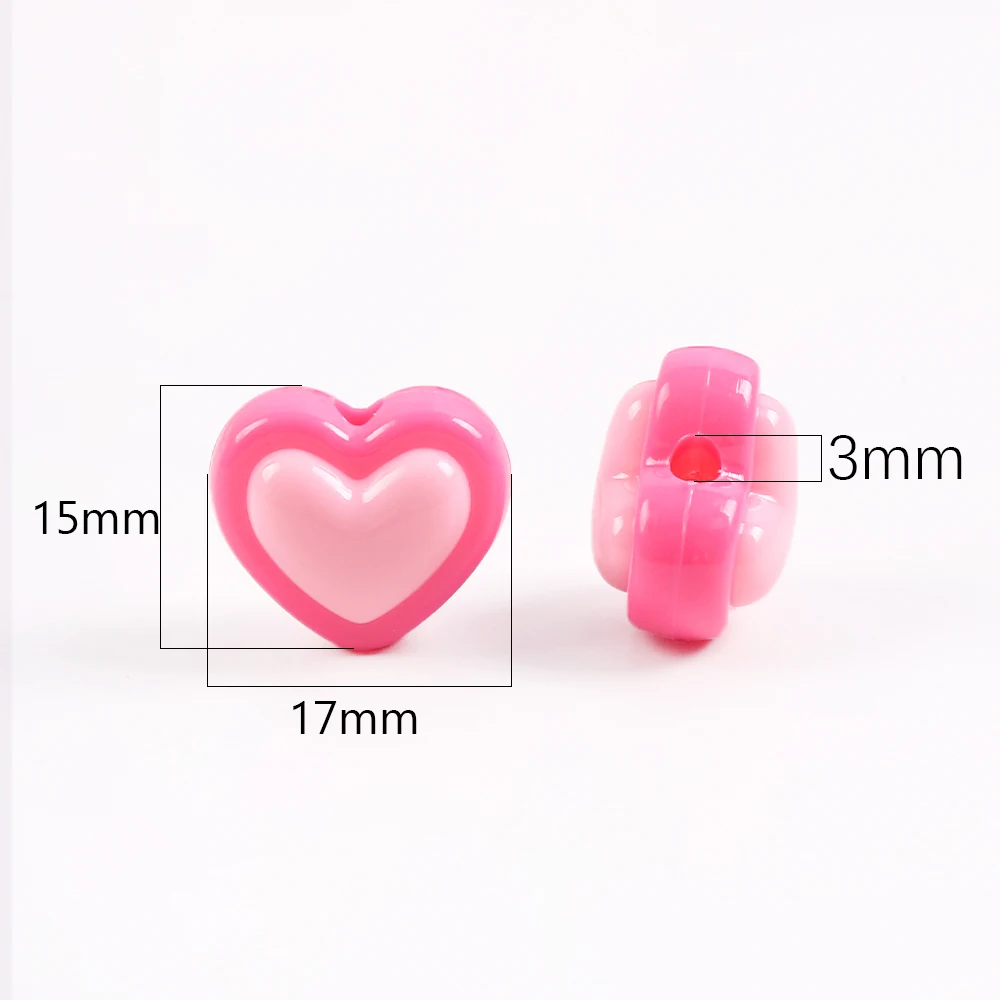 10pcs Acrylic Two-Color Heart Shape Loose Bead Handmade Diy Necklace Bracelet Headband Candy Color Beads Jewelry Accessory