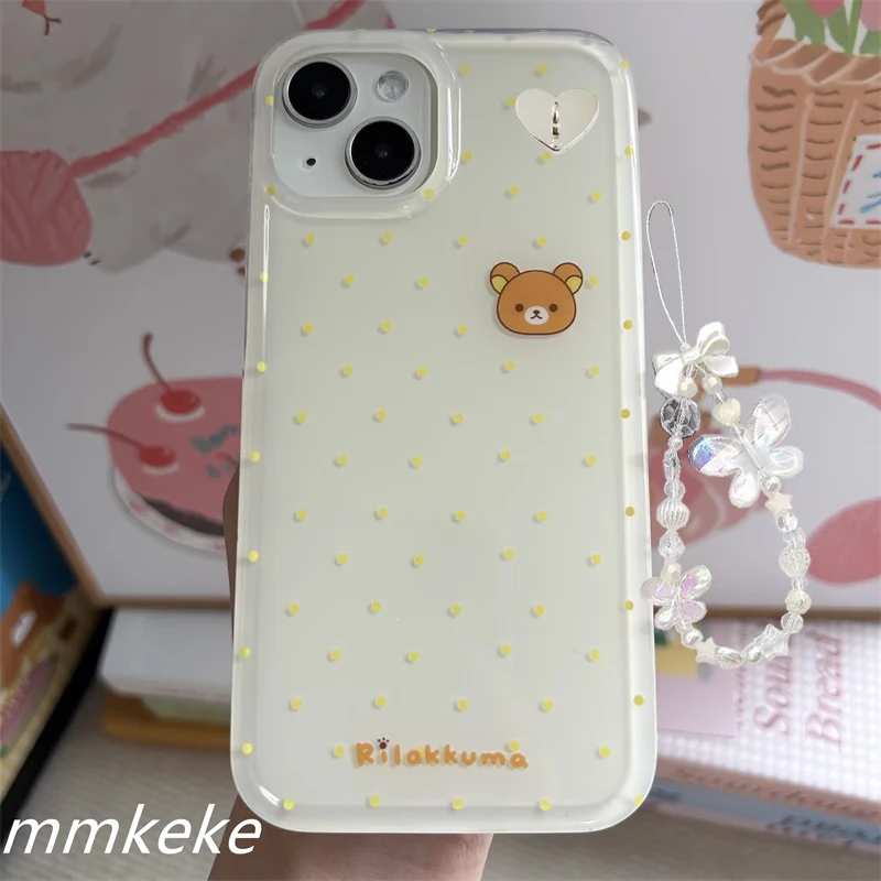 جميل اليابان البولكا نقطة الكرتون Rilakkuma زوجين جراب هاتف آيفون 16 برو 15 14 13 12 11 بروماكس زائد الراقية بسيط Y2k غطاء