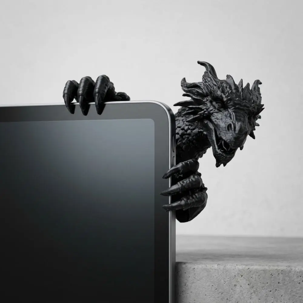 3D Printed Dragon Monitor Clip Figurine Simulated Scales Wear-Resistant Dragon Gamer Desk Statue No Adhesive Gothic Style