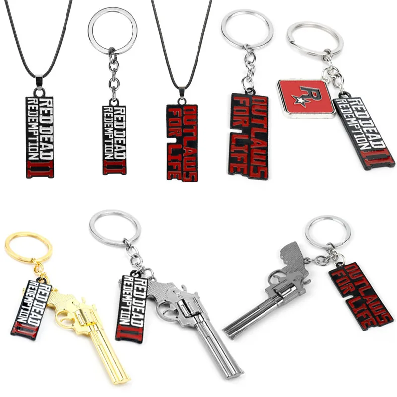 Red Dead Redemption 2 Keychain Men Cosplay Game Gun Pendant Car Key Rings Metal Key Accessories Key Props Bag Jewelry Fans Gift