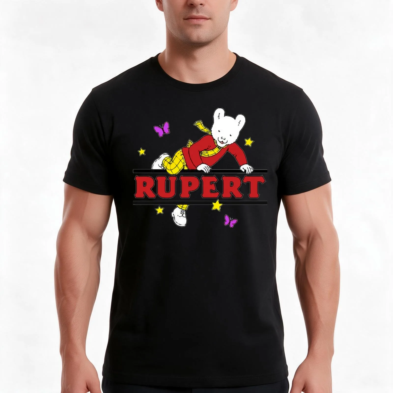 Rupert bear T-Shirt, Summer Casual Cotton Tee, Oversized Streetwear Tops, Vintage Graphic Print, Loose Fit Short Sleeve