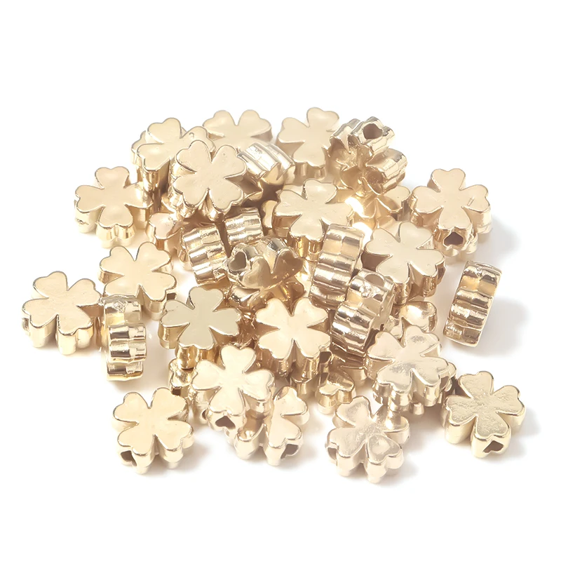 100-200pcs/Lot 6mm 8mm Rhodium Gold Color Four Leaf Clover CCB Beads For Jewelry Making Loose Spacer Bead Diy Handmade Bracelet