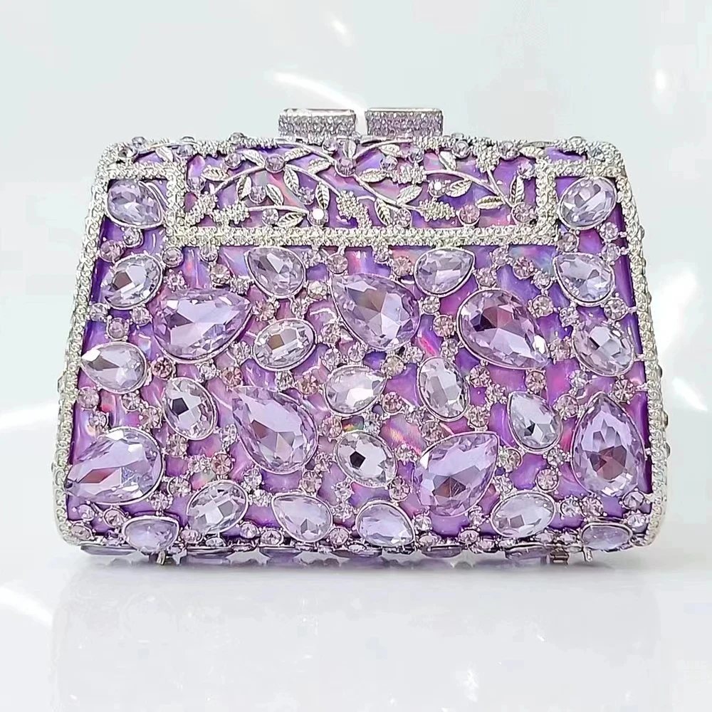 Purple Large Rhinestone Evening Clutch Luxury Designer Diamond Purses Girls Handags Best Gift Phone Prom Clutches Crystal Purses