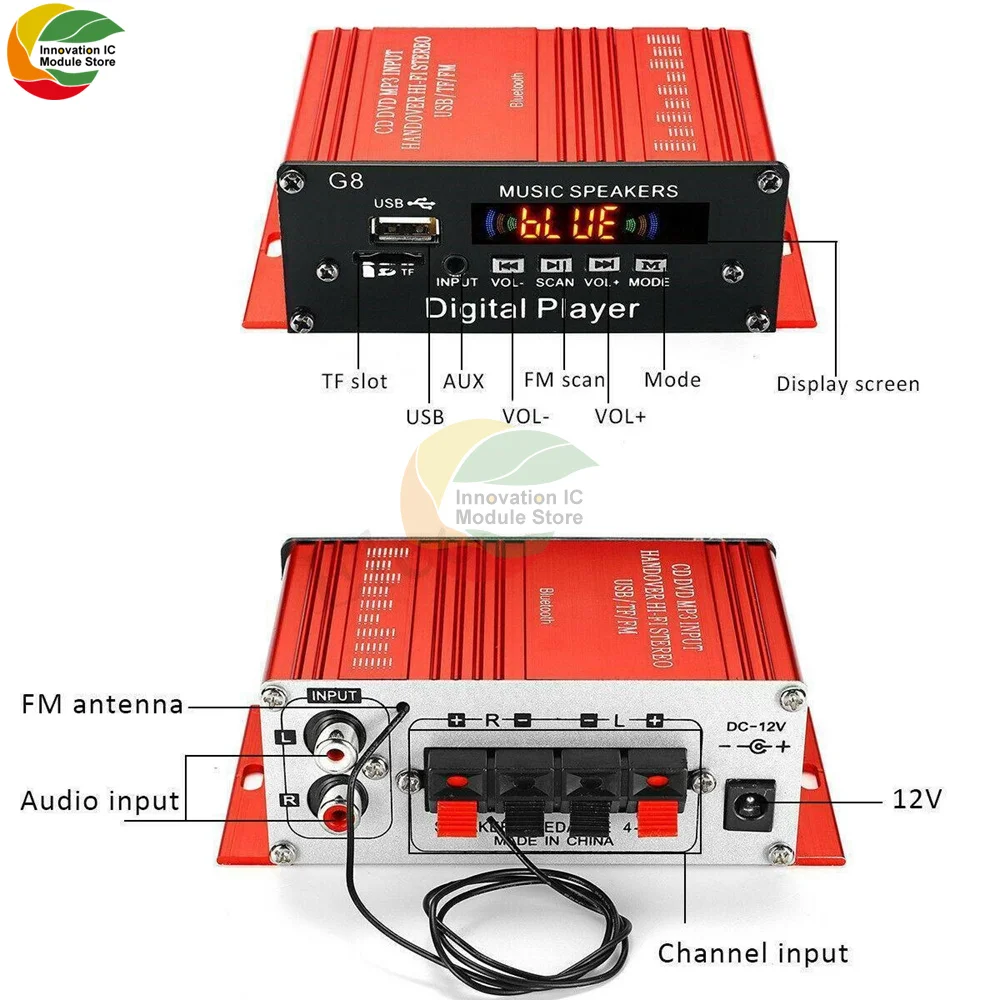 

12V 200W 2CH Mini Digital Bluetooth HIFI Audio Power Amplifier Car Audio Amplificador Stereo Amplifiers FM Radio USB W/Remote