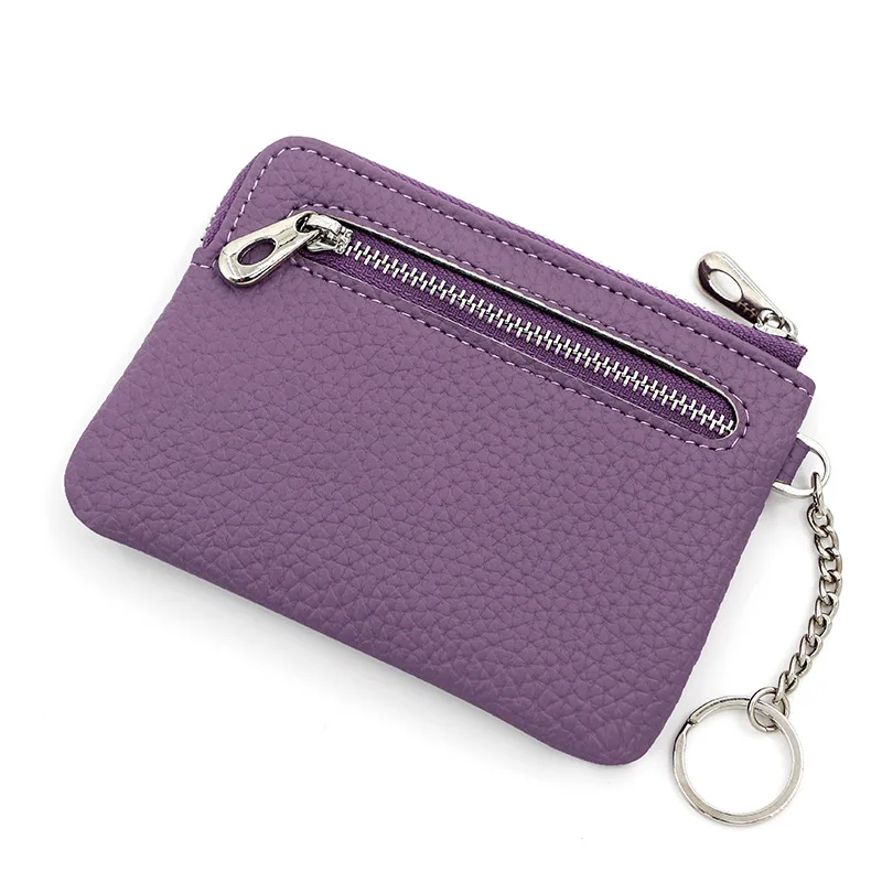 Retro Women Wallets with Chain Luxury Litchi Leather Short Card Wallet Multifunctional Female Coin Purse Mini Zipper Purse