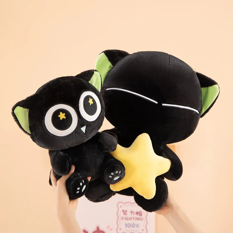 羅小海ぬいぐるみ黒猫ぬいぐるみ大きな目付き子供向け誕生日プレゼント柔らかい抱き心地の良い猫人形卸売輸出