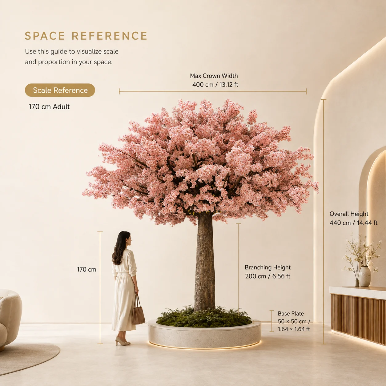 Large Fiberglass Artificial Cherry Blossom Tree 440CM For Hotel Lobby Wedding Event Christmas New Year Indoor Commercial