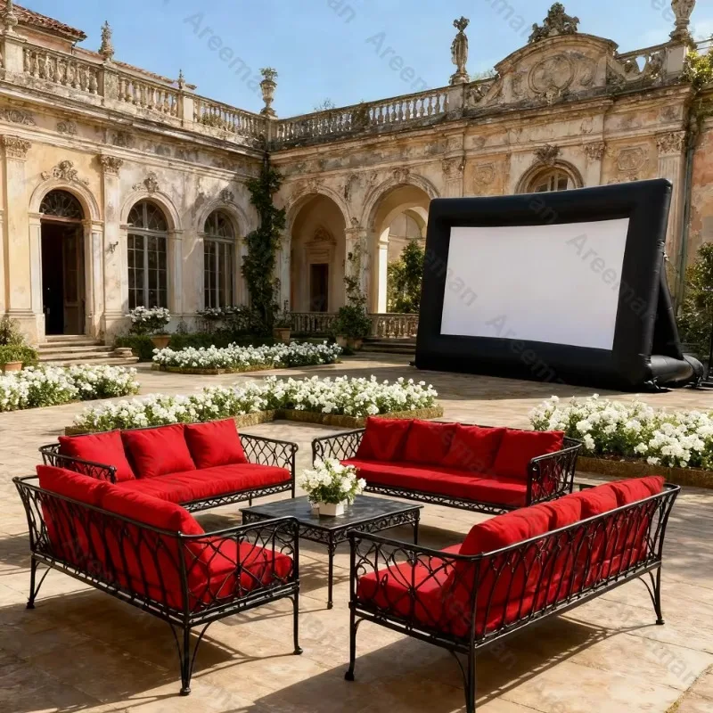 Outdoor Inflatable Projection Movie Screen with Inflatable Chair for Backyard Party Camping Cinema
