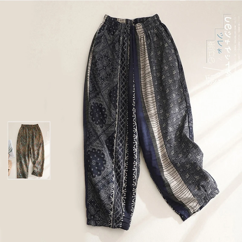 

Весенне-летние повседневные хлопковые льняные брюки Харлан с высокой талией для похудения, универсальные женские большие размеры, свободный крой для гардероба