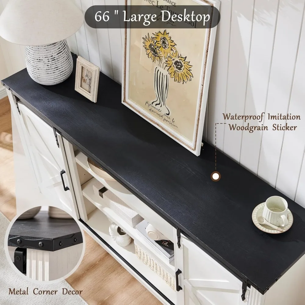 حامل تلفزيون المزرعة لتلفزيون 75+ بوصة، مركز ترفيه بطول 32 بوصة مع/4 أدراج وباب حظيرة منزلق، وحدة تحكم الوسائط الريفية مع تخزين