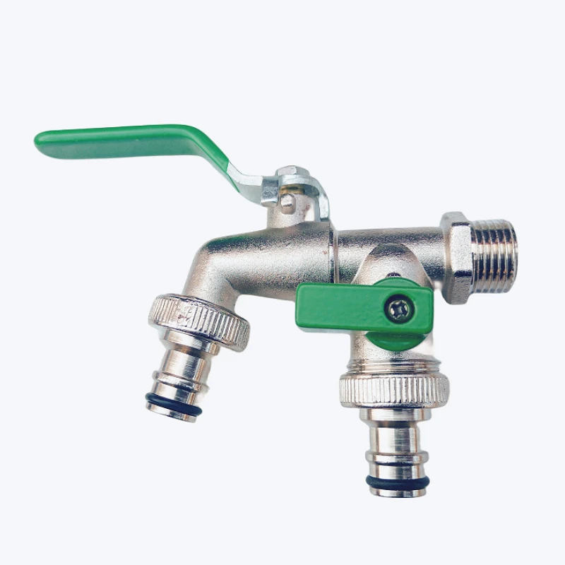 1pcs Gardening zinc alloy faucet one in two out 4 points faucet Green