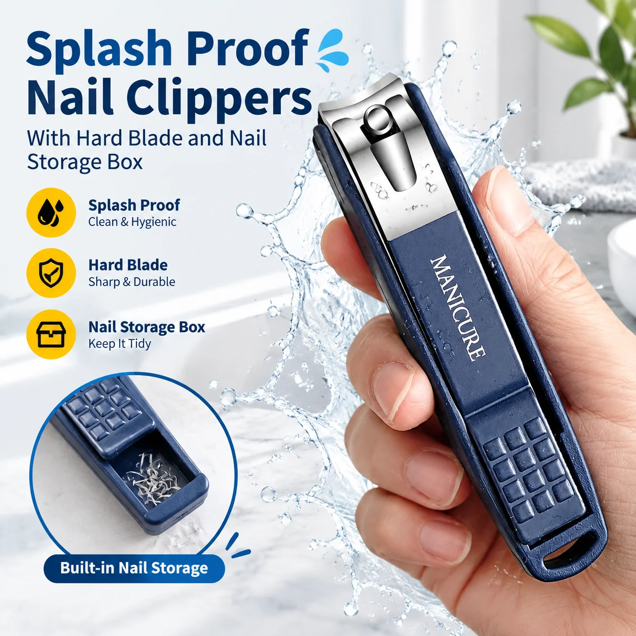 Splash Proof Nail Clippers with Hard Blade and Nail Storage Box, Attractive Manicure Tool, High Quality Design