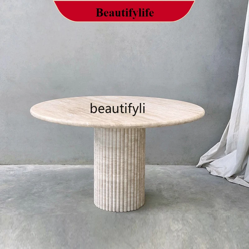 

Q132 Dashi Italian Style Natural Travertine Table Hotel B & B Light Luxury Round Table Restaurant Dining Table Marble