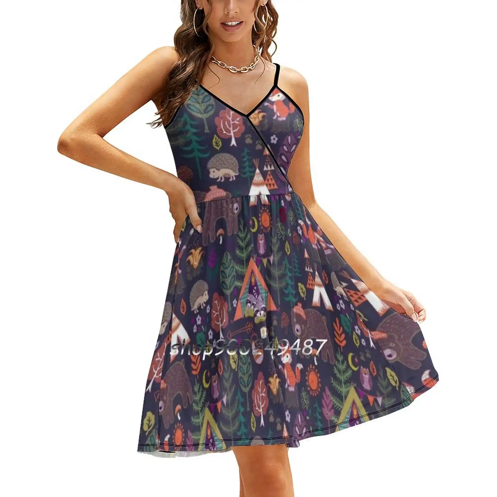 

Woodland Animals Campout New Summer Cut Sexy Dresses Ladies Club Wear Party Sundresses Woodland Animals Animals Woodsy Nature