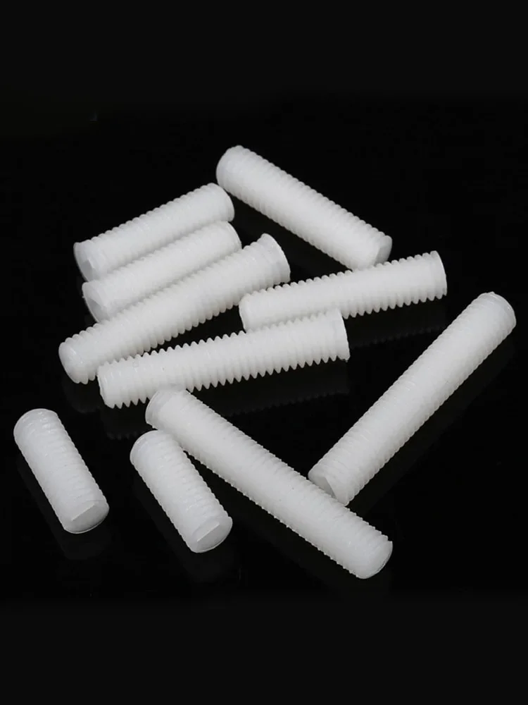 M3 M4 M5 M6 M8 M10 M12 Plastic White Nylon Set Screws Slotted Screw Flat-Tip Headless Metric Thread 5-50Pcs Length 4-50mm