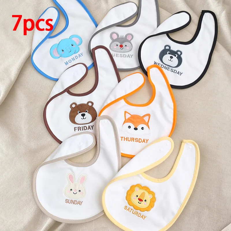 

Набор из 7 детских слюнявчиков, хлопковые слюнявчики для мальчиков и девочек, с вышивкой животных на 7 дней, водонепроницаемые салфетки для кормления новорожденных
