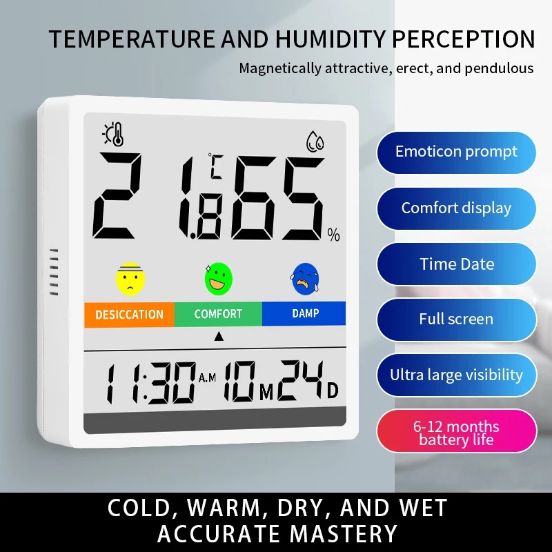 Indoor Thermohygrometer Electronic Thermometer Household Hygrometer Digital Clock Temperature and Humidity Meter